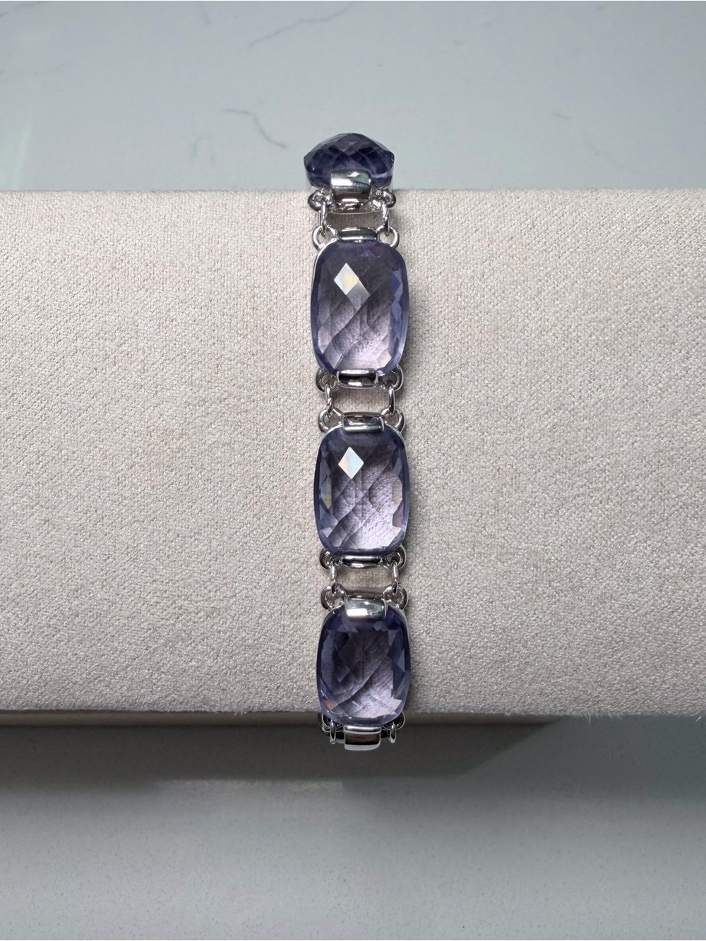 Tanzanite Purple Cushion Cut Crystal Rhodium Link Bracelet